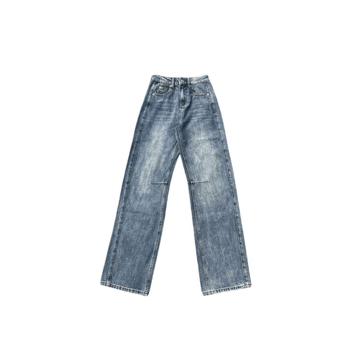 Dame brede denim-bukser med høj talje og diskret broderimønster Stilla