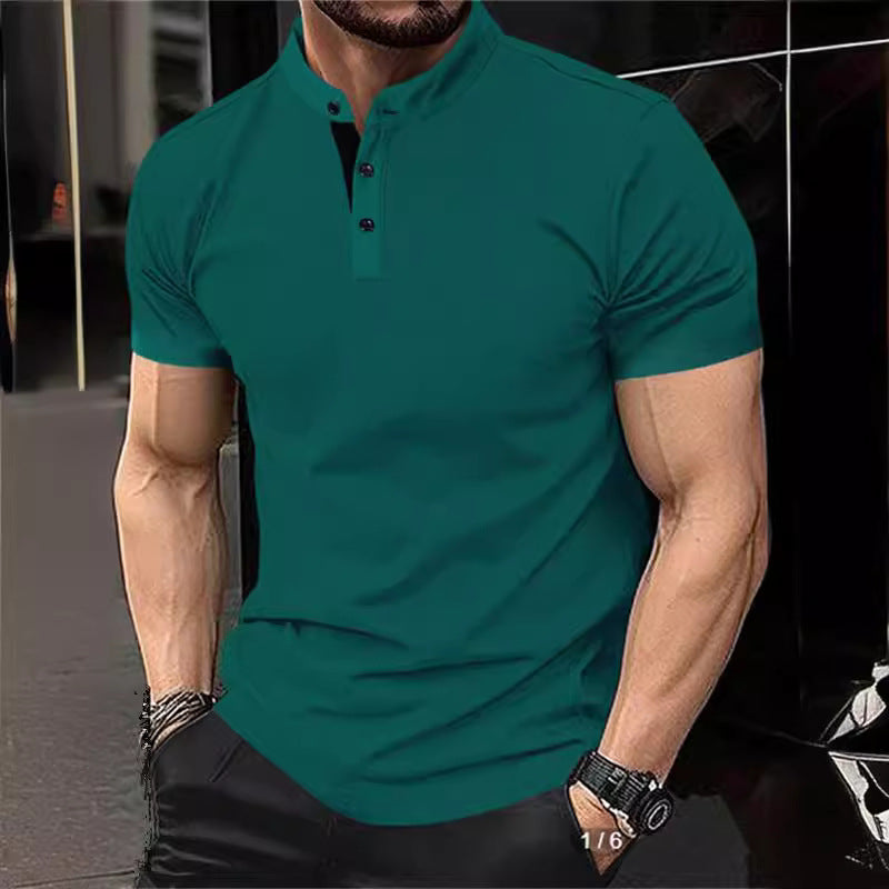 Herren poloshirt med moderne ståkrave og kontrasterende knapper Stilla
