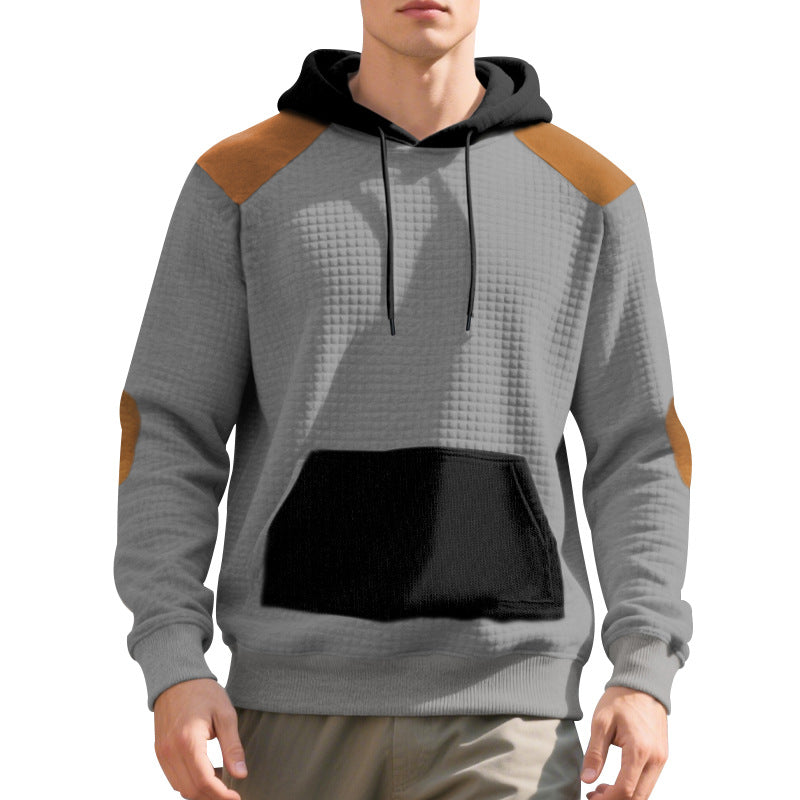 Herre nan urban vaffelstrik-hoodie med kengurulomme og kant Skovae