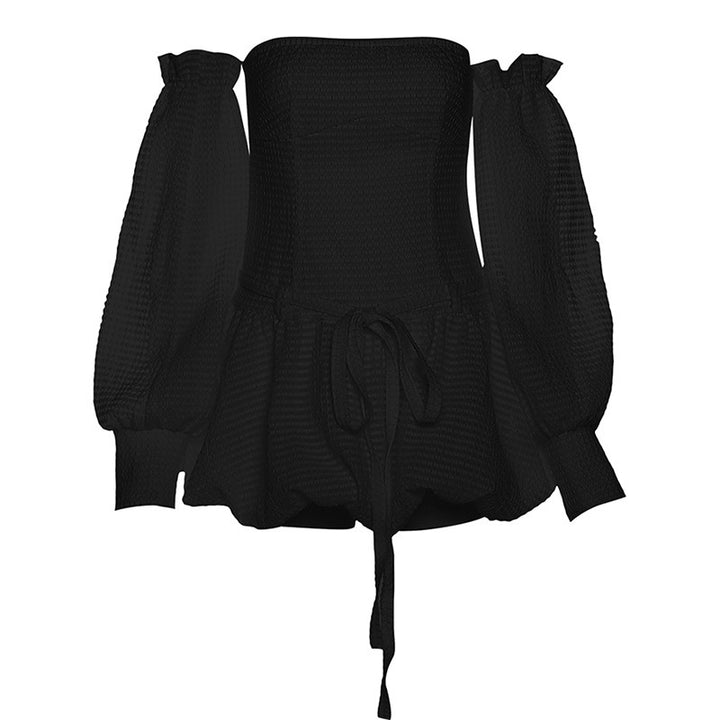 Dame Off-Shoulder Minikjole med voluminøse puffærmer og raffineret flæsedesign Stilla