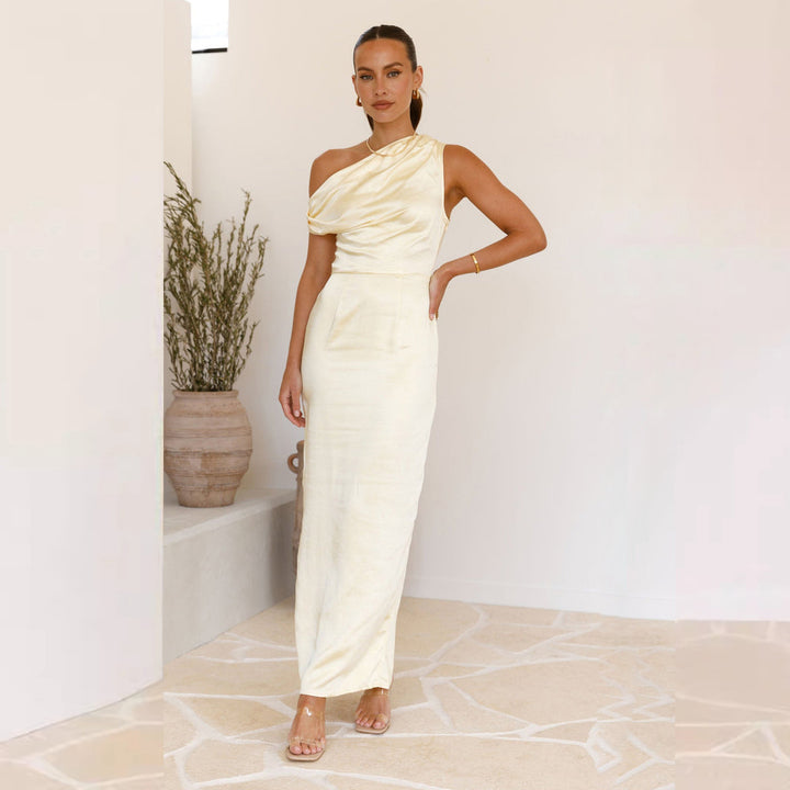 Dame elegante maxikjoler med asymmetrisk snit og dekorativ draperet design