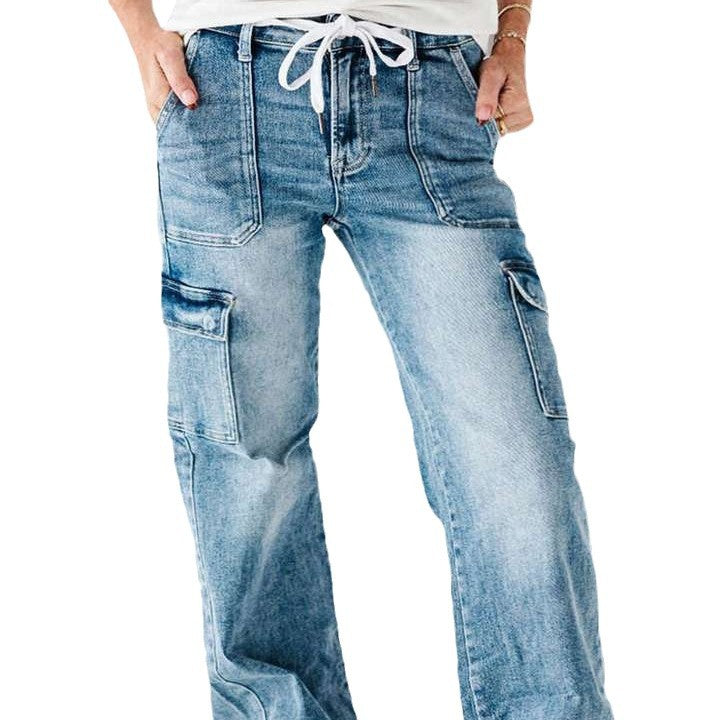 Dame Cargo-Jeans med bred ben og justerbar talje Stilla