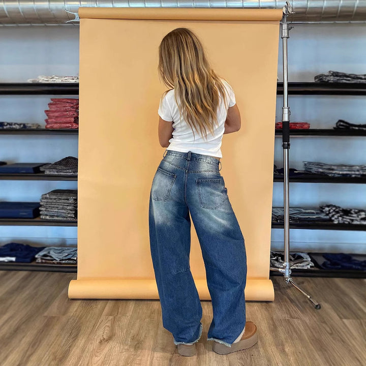 Dame High-Waist Baggy Jeans med bred ben og afslappet snit Stilla
