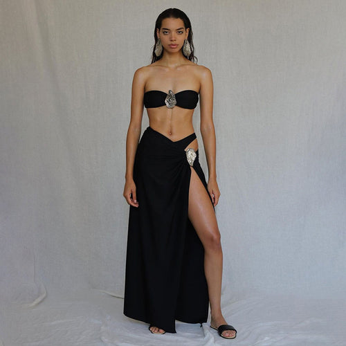 Dame indpakningsskørt med sidelids og dekorativ detalje Stilla