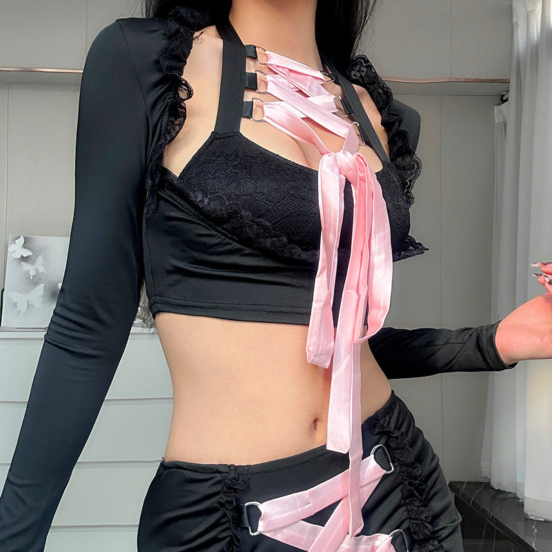 Dame sexet bomulds kjole med spidsdetaljer Stilla