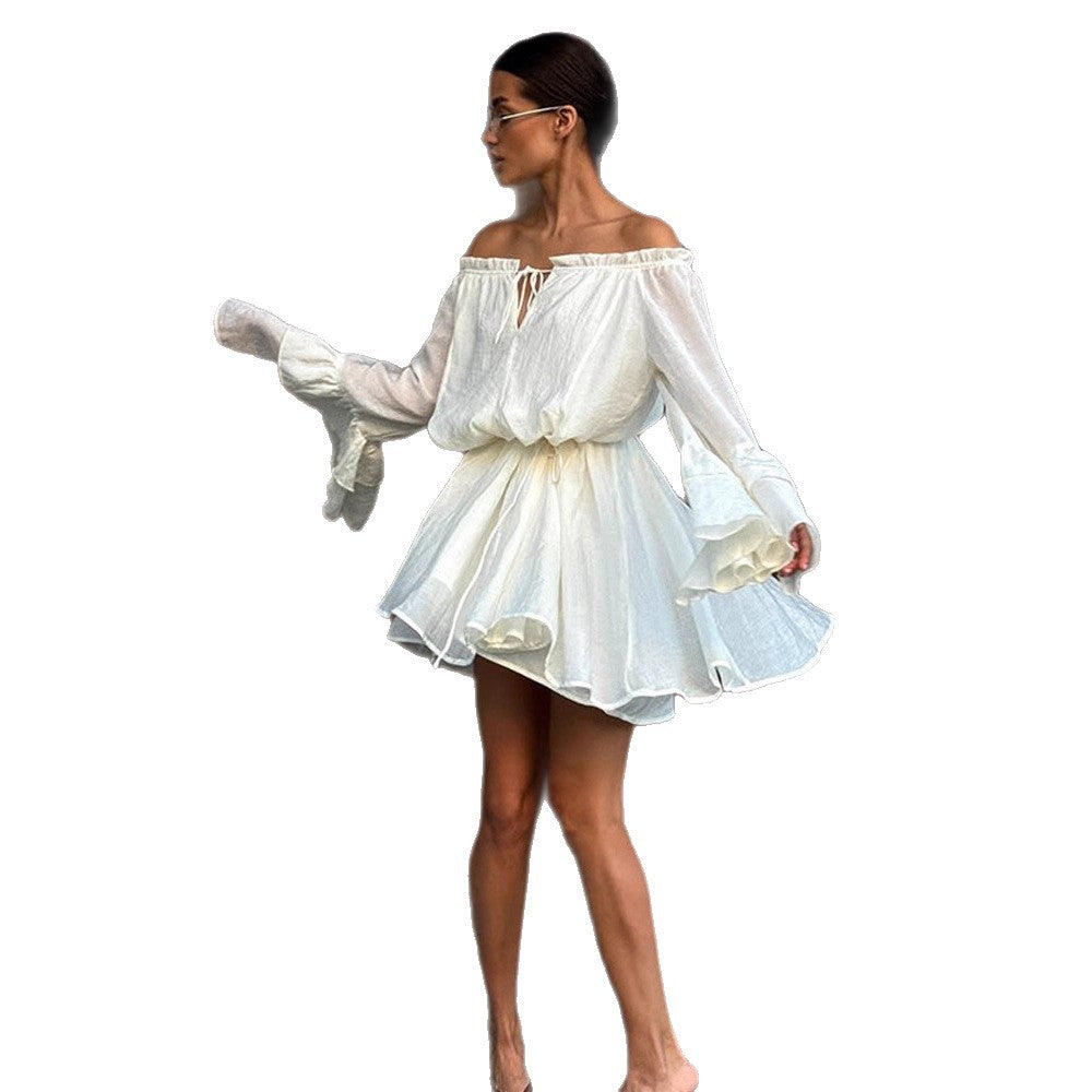 Dame Off-Shoulder elegant minikjole med voluminøse ærmer Stilla