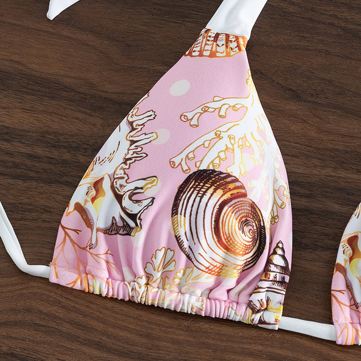 Dame triangel-bikini med trendy muslingemønster og raffinerede stropper Skovae