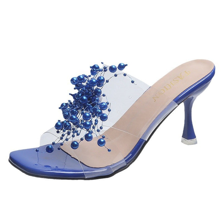 Dame Peeptoe-sandaler med transparent rem og dekorativt blomsterdesign Stilla