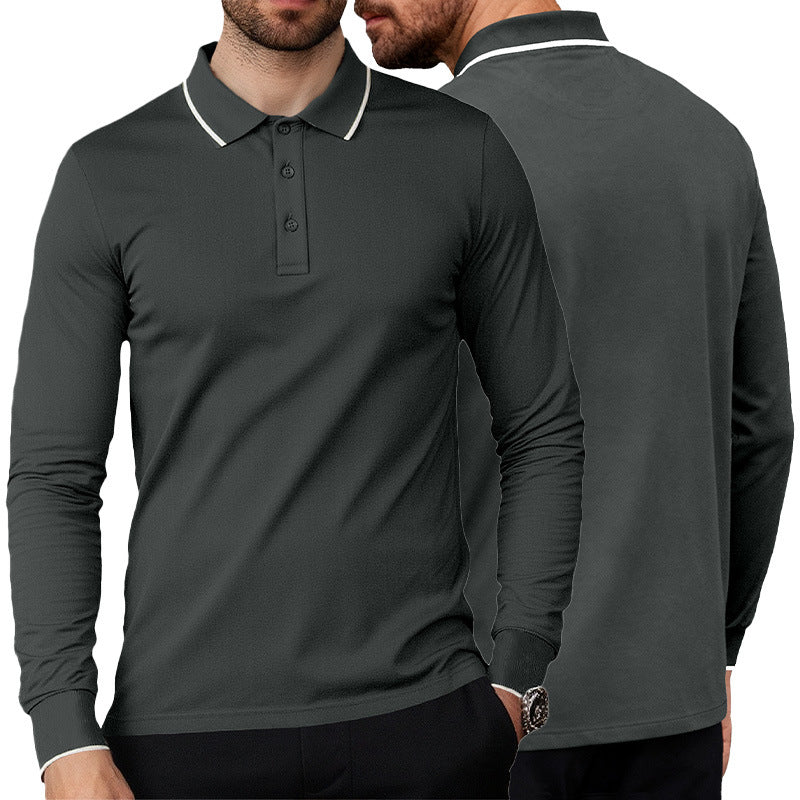 Herrer langærmet Piqué-polo-shirt med kontrastpaspol ved kraven og manchetter Skovae