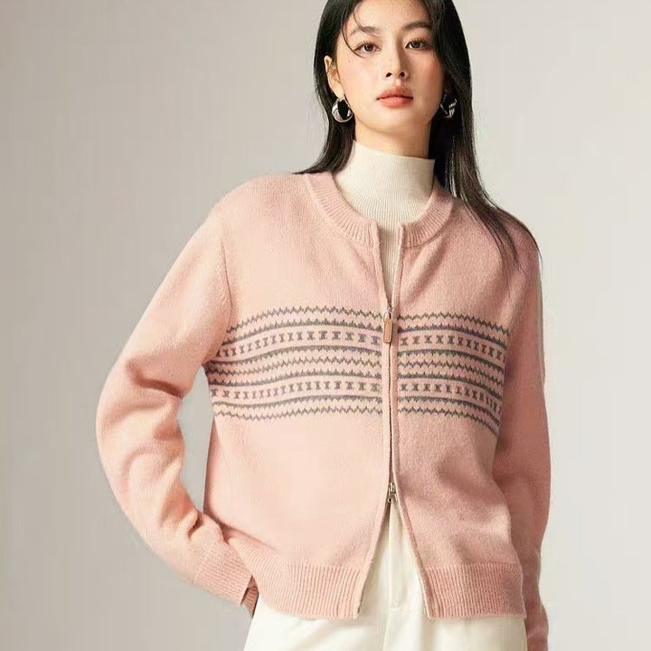 Kvinders zip-up cardigan med lynlås og nordisk mønster Stilla