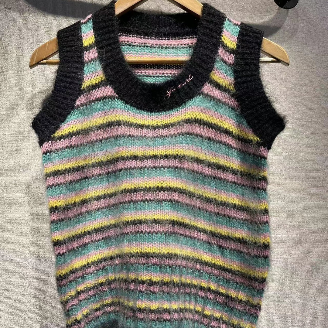 Dame strik-sommerpullover med farverige striber Stilla