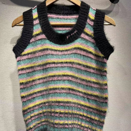 Dame strik-sommerpullover med farverige striber Stilla