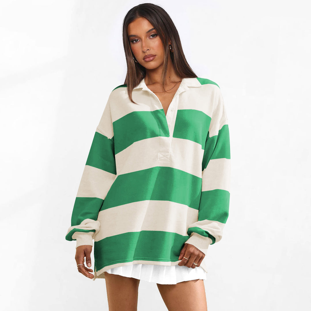 Dame afslappet polo-shirt med overdimensionerede og kontrasterende striber Stilla