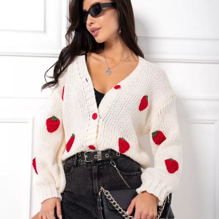 Femme Besticket Jordbær-Button-Up-Cardigan Stilla