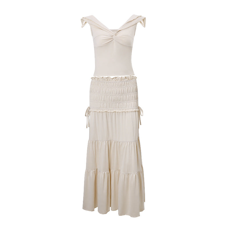 Dame Maxikjole med raffineret ruffle-design og elastisk talje Stilla