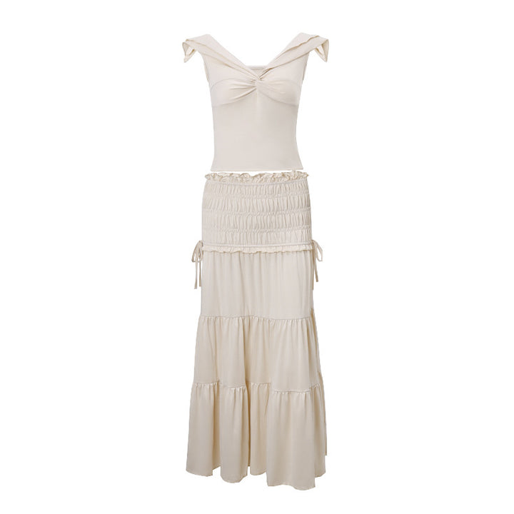 Dame Maxikjole med raffineret ruffle-design og elastisk talje Stilla