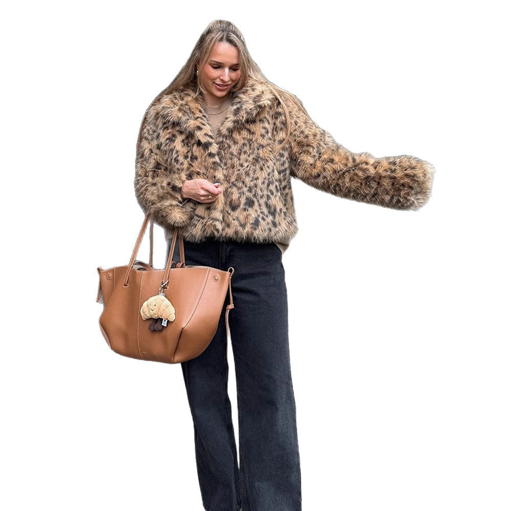 Dame Kort Pelsjakke med Leopardmønster Stilla