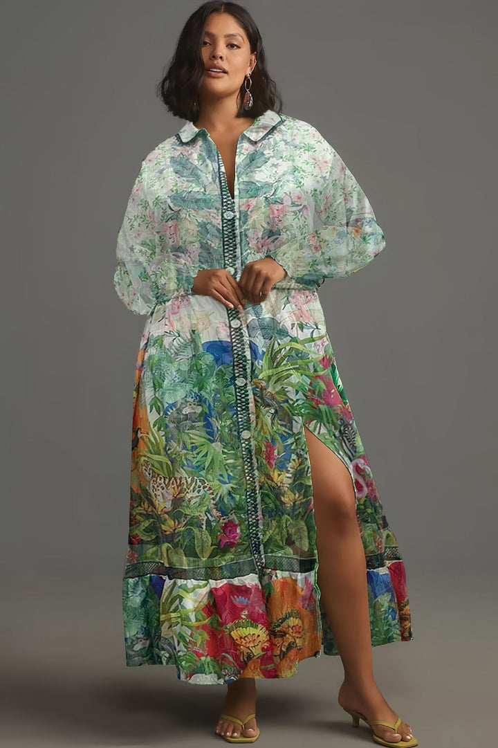 Dame Lang, transparent Kimono med florale motiver og knapdetaljer Stilla