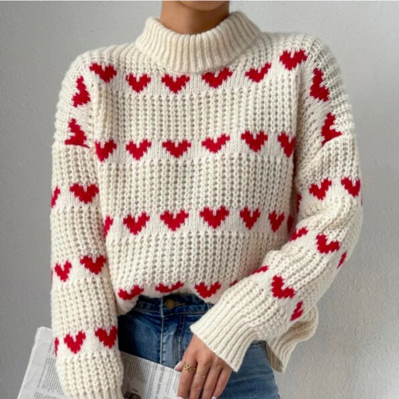 Femme Hjerte mønster Strik pullover Stilla