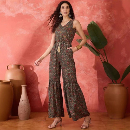 Dame vintage-inspireret jumpsuit med bredt ben og taljering Skovae