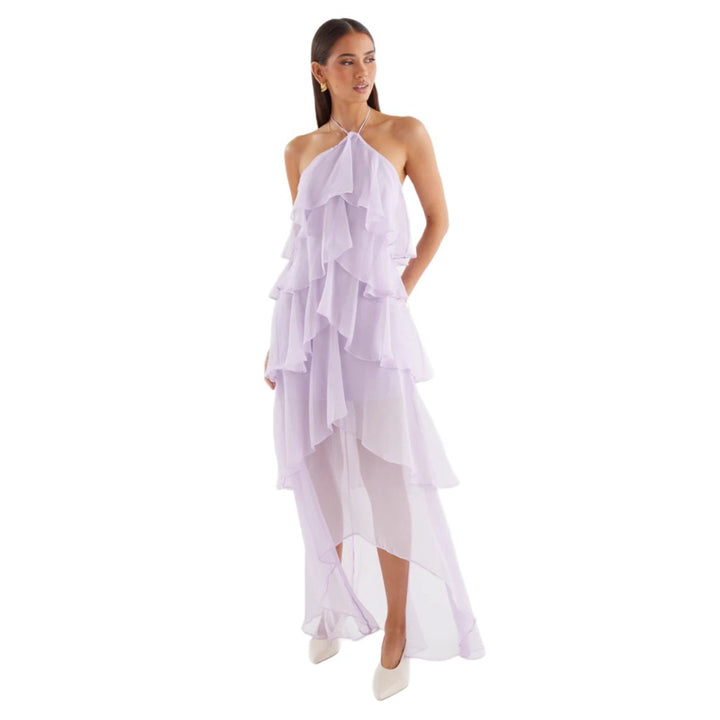 Kvindelige chiffon maxi kjoler med flerlags flæser Skovae