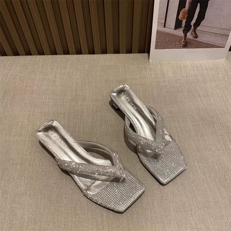 Dame Glamourøse Tåsteg-Pumps med glitrende Riemendesign og komfortabel blokhæl Stilla