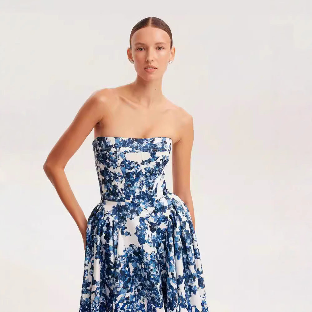 Kvinder Elegant Blomster Mønster Maxi Kjole med Off-Shoulder Design Skovae