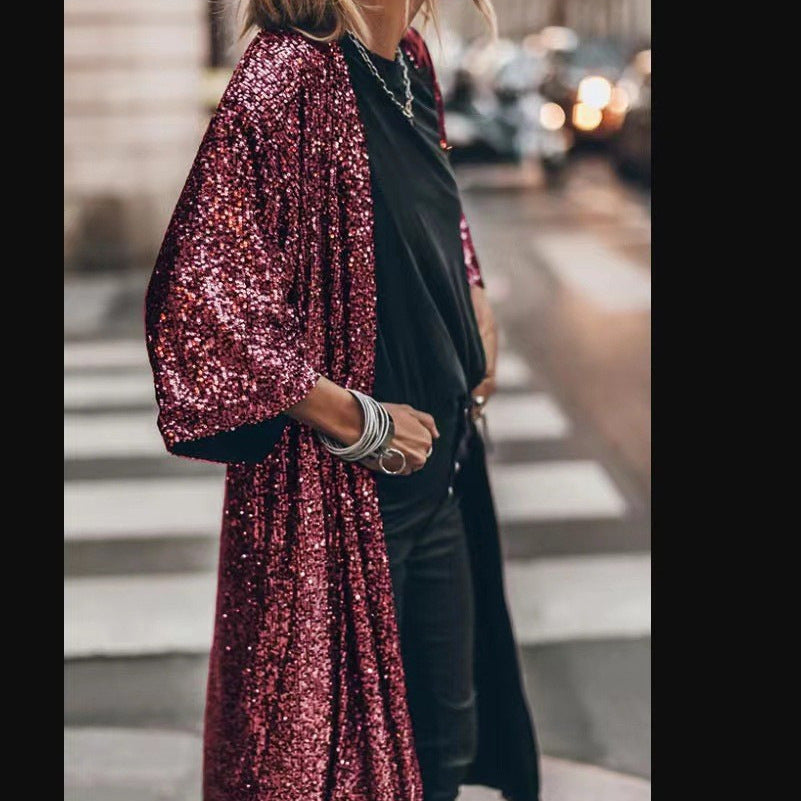 Dame glitrende Kimono-style overtræk med brede ærmer Stilla