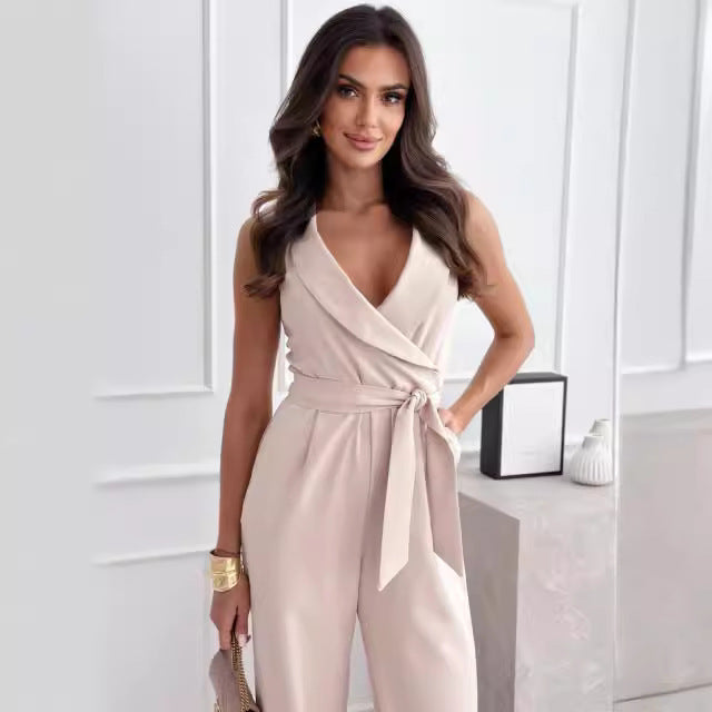 Dame Elegantly Draped Bredbenet Jumpsuit Stilla