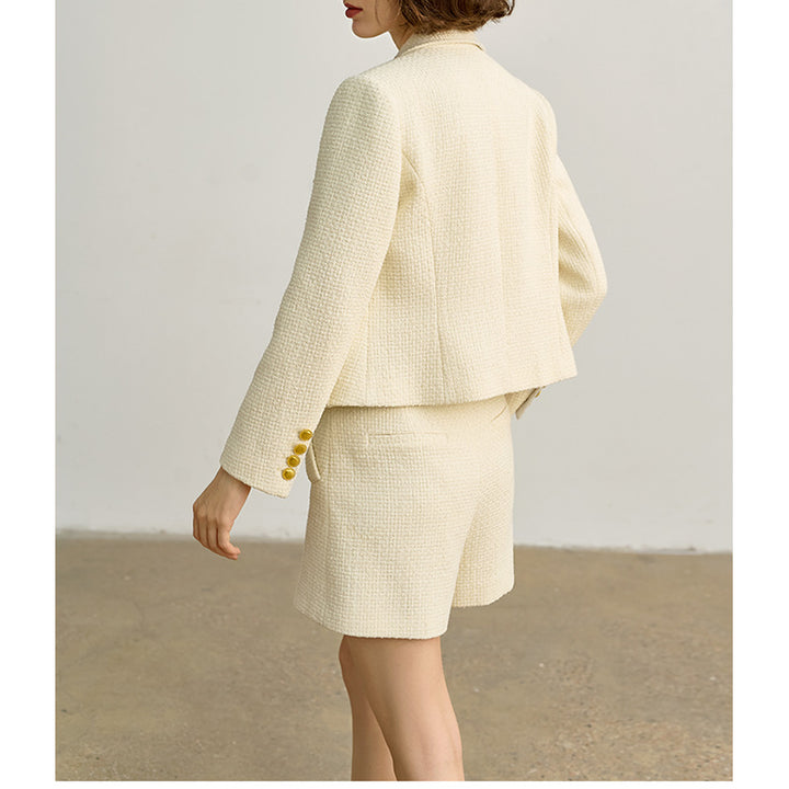 Dame Tweed Blazer med moderne lommer og gyldne detaljer Stilla