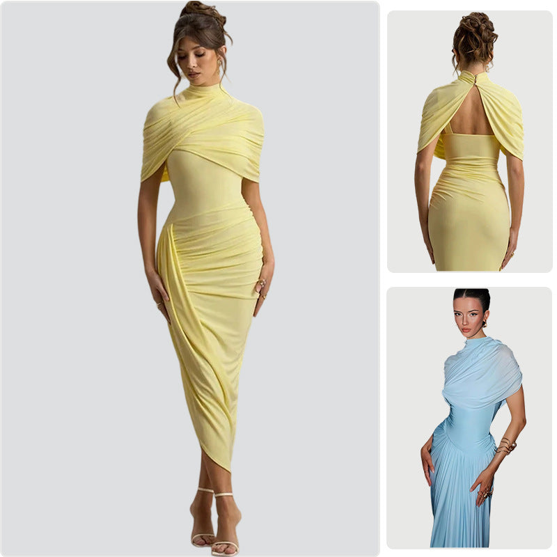 Damer Elegant Maxi Kjole med Asymmetrisk Top og Blid Drapering Skovae