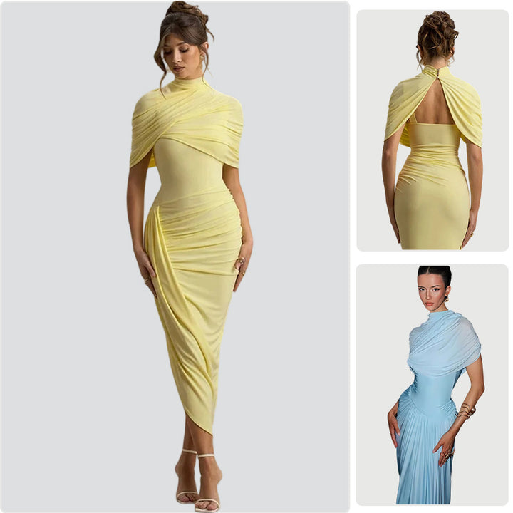 Damer Elegant Maxi Kjole med Asymmetrisk Top og Blid Drapering Skovae