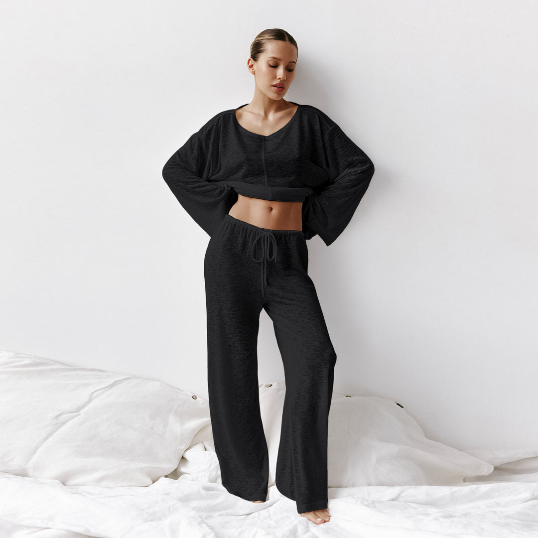 Dame behageligt lounge-sæt med cropped top og bred bukse Stilla