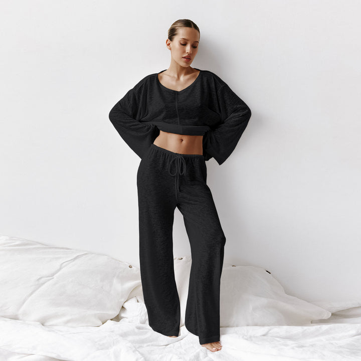 Dame behageligt lounge-sæt med cropped top og bred bukse Stilla