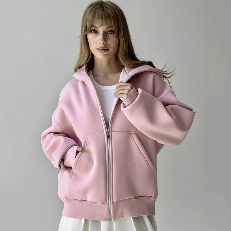 Kvinders Oversized Hættetrøje med Lynlås og Store Lommer Skovae