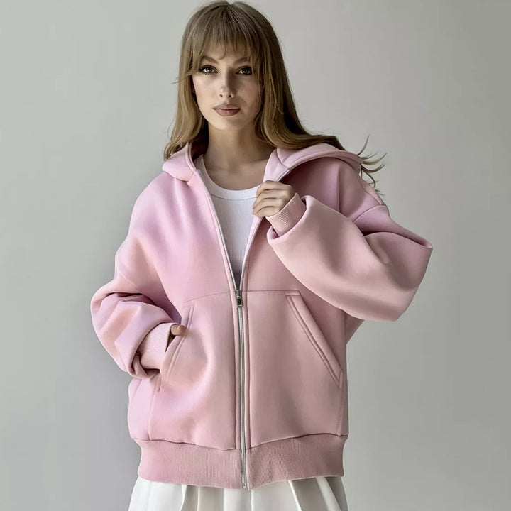 Kvinders Oversized Hættetrøje med Lynlås og Store Lommer Skovae