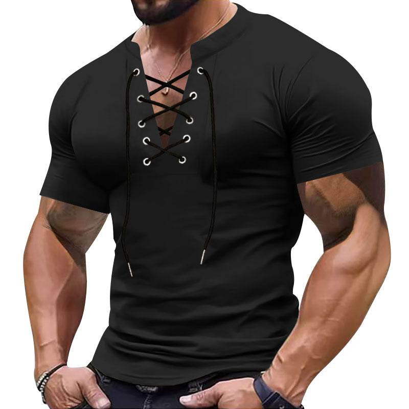 Herrer kortærmet henley-shirt med moderigtig snøredesign og kropsnær pasform Stilla