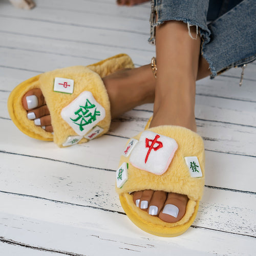 Dame Fuzzy Pantofler med kreativt motiv og komfortabelt fodbed Stilla