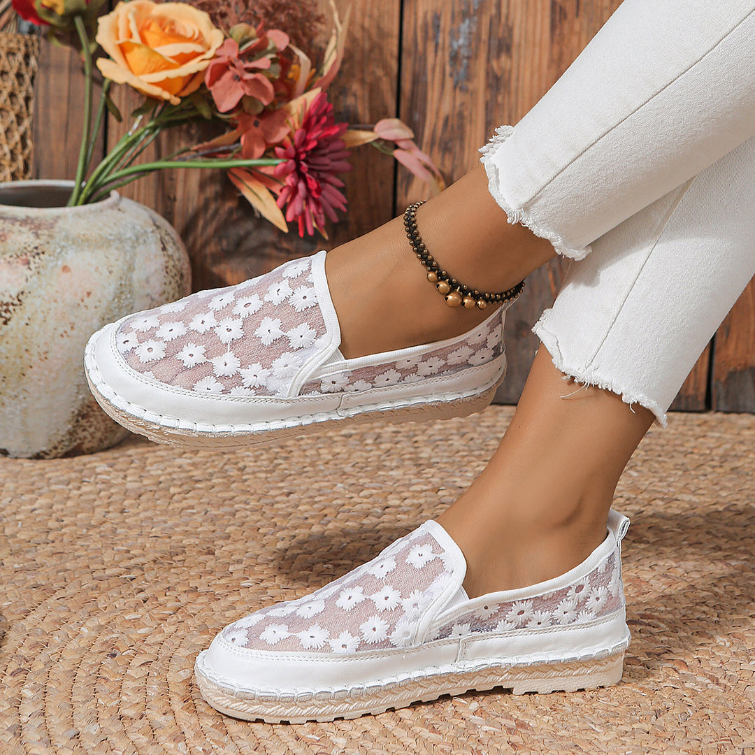 Dame Slip-On Stofsko med florale accenter og skridsikker sål Stilla