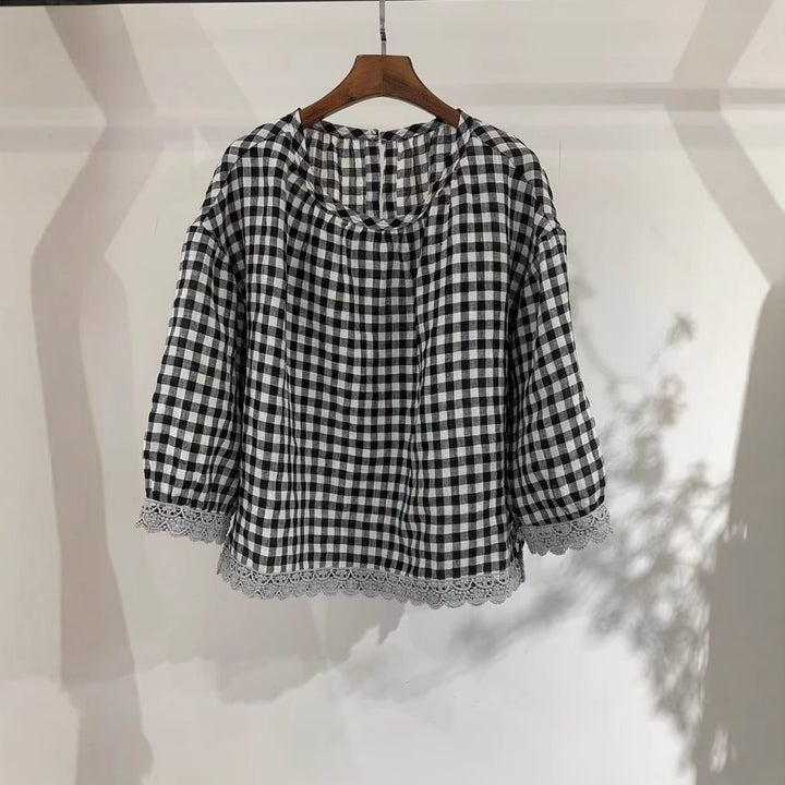 Dame Gingham Spidsbesat Bluse Stilla