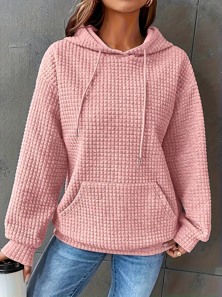 Dame hoodie i struktureret vaffelmønster med sidelommer Stilla