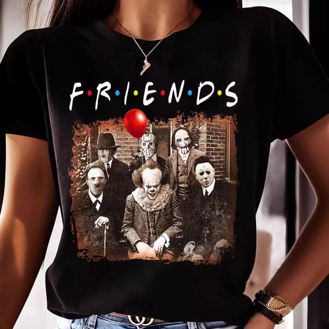 Dame T-shirt med unikt horror motiv og kreativ kunstnertryk Stilla