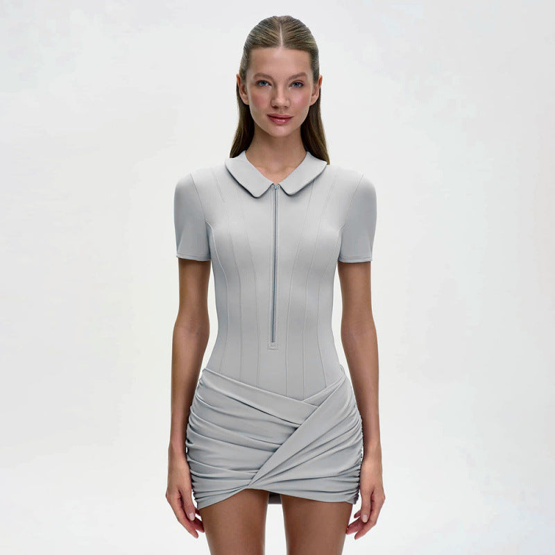Damen Figurbetontes Minikleid mit Kragen und Reißverschluss Skovae