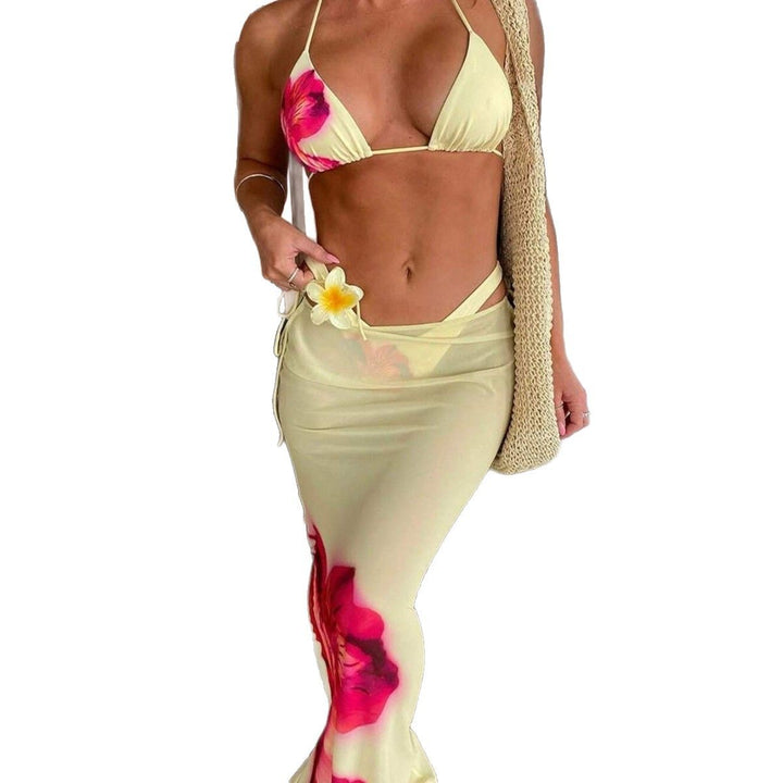 Dame Triangel-Bikini med elegant indpakket nederdel og dyremønster Skovae