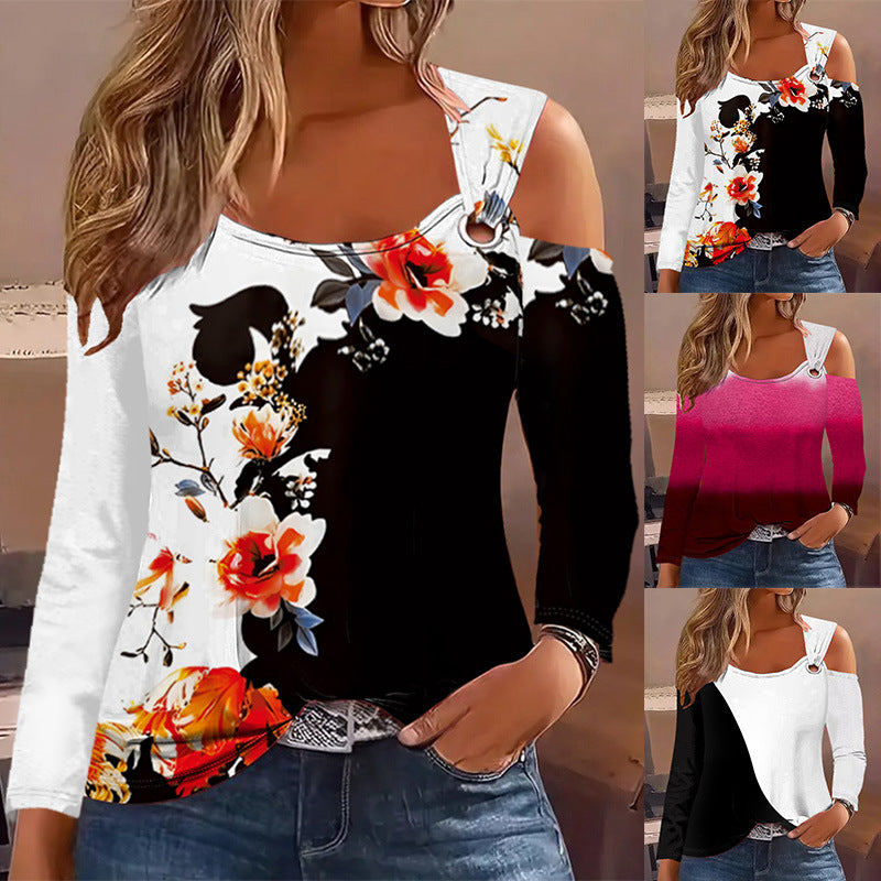 Dame Off-Shoulder Top med moderne Ombre-effekt og dekorativ ringdetalje Stilla