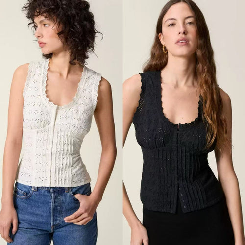 Dame ærmeløst top med romantiske hulbroderier og legende design Stilla