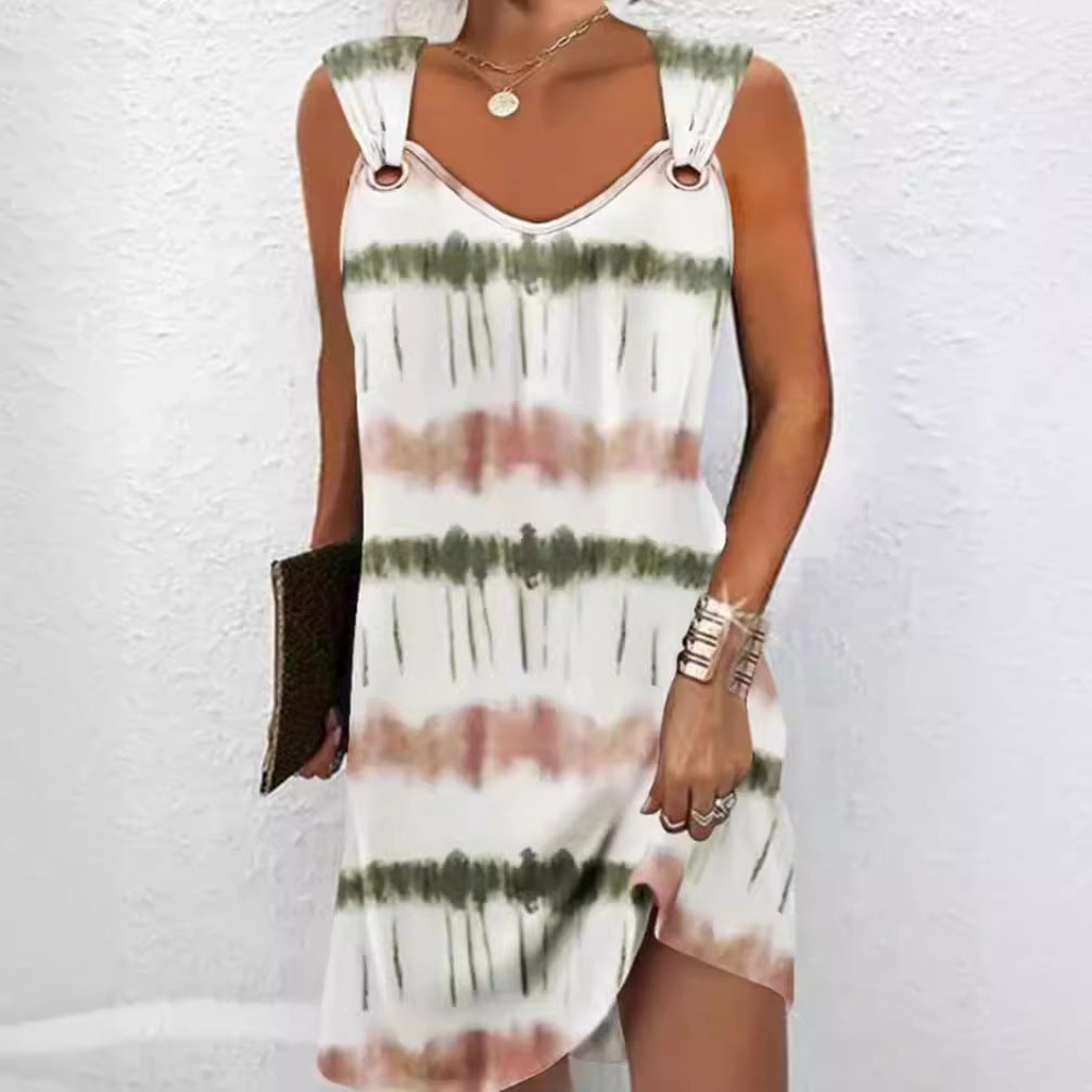 Dame sommerkjole med trendy bindebånd og asymmetrisk snit Stilla