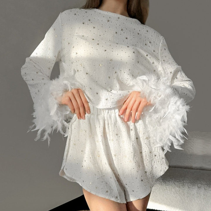 Dame luksus pyjamasæt med fine sløjfer og elegante ærmeafslutninger Stilla