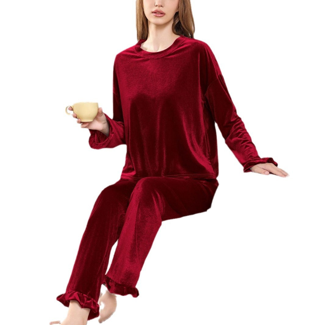 Damer Luksuriøs Velours Pyjamas Sæt med Flæser Stilla