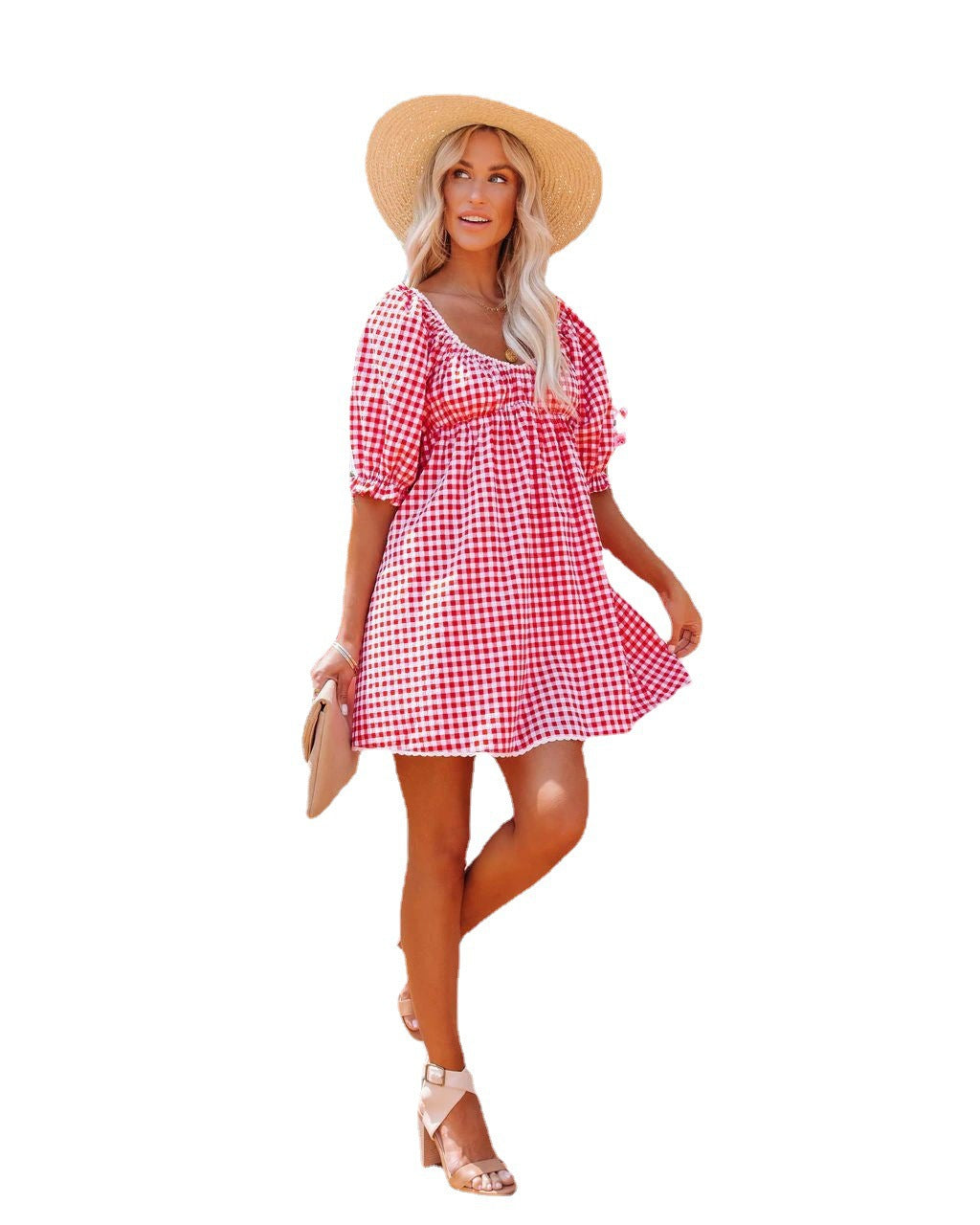Dame Puffærmer Gingham Mini Kjole Stilla